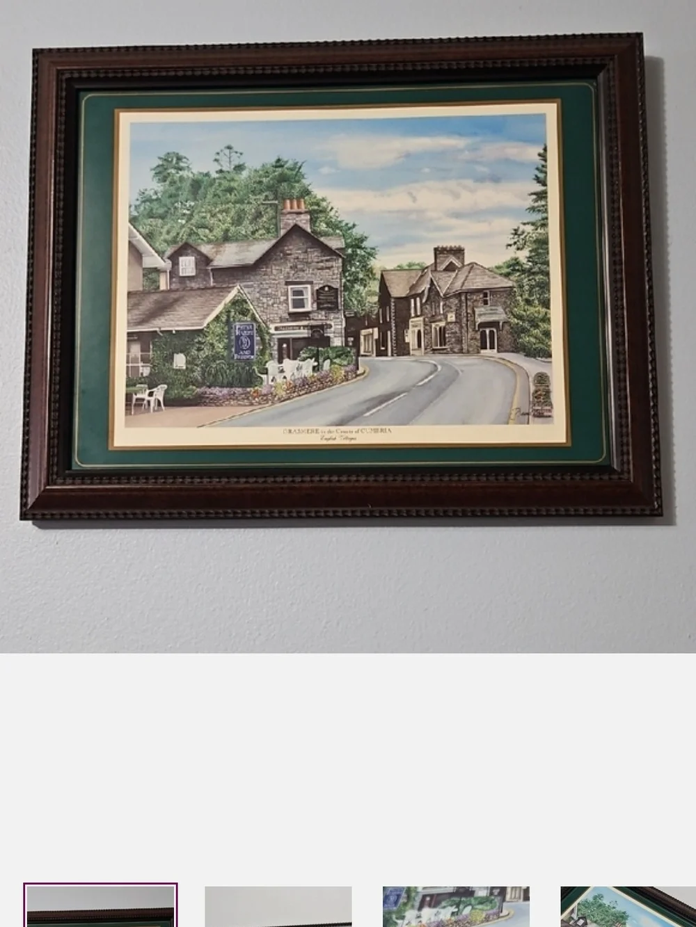 Set of Six Framed English Villages  Prints in Brown Frames with Green Mats
